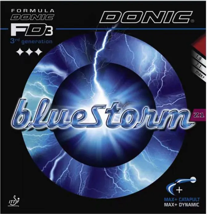 Donic Blue Storm Z1 Turbo rubber packaging with bold blue and black design