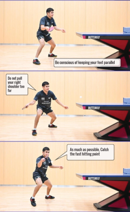 Diagram illustrating parallel-feet forehand stance for early contact timing