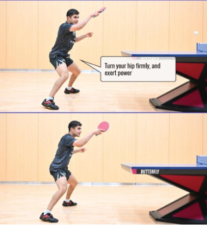 Kanak Jha demonstrating hip rotation coordinated with arm swing for forehand drive power