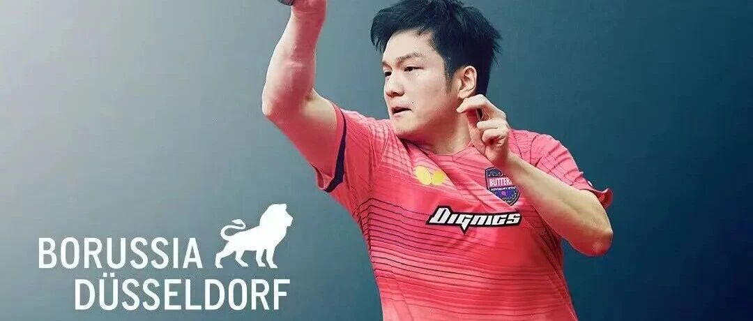 Fan Zhendong playing at a table tennis match in a pink Butterfly jersey