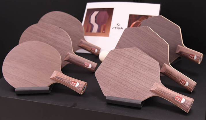 Stiga Destiny Carbon and LUMA hybrid carbon green-fiber blades at Japan 2026 expo