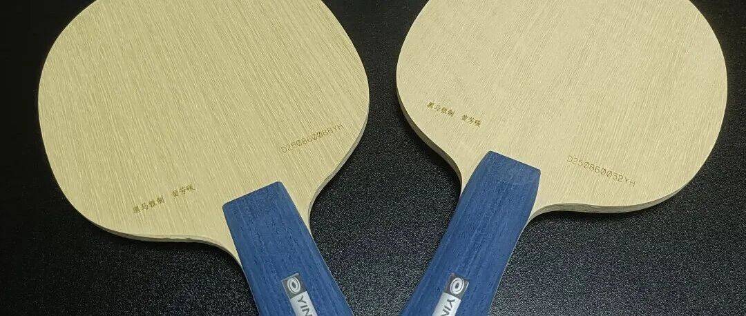 Two penhold blades side by side showing the round head shape and blue handle