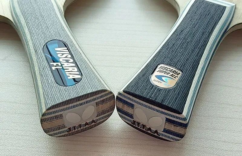 Super Viscaria and Fan Zhendong SALC blades side by side showing outer carbon structure
