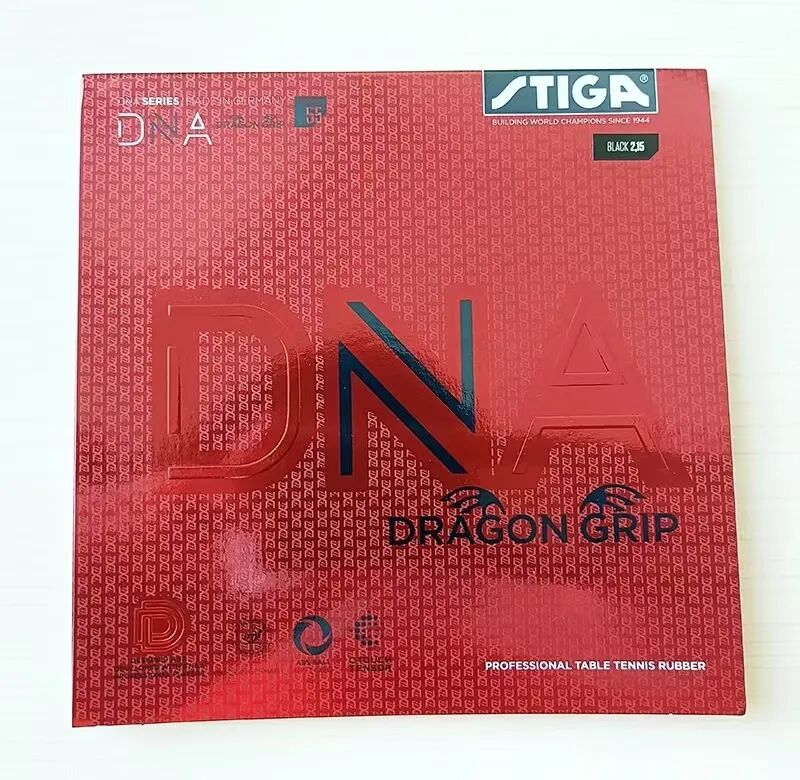 Stiga DNA Dragon Grip and Platinum rubber packaging showing strong sales surge in 2025
