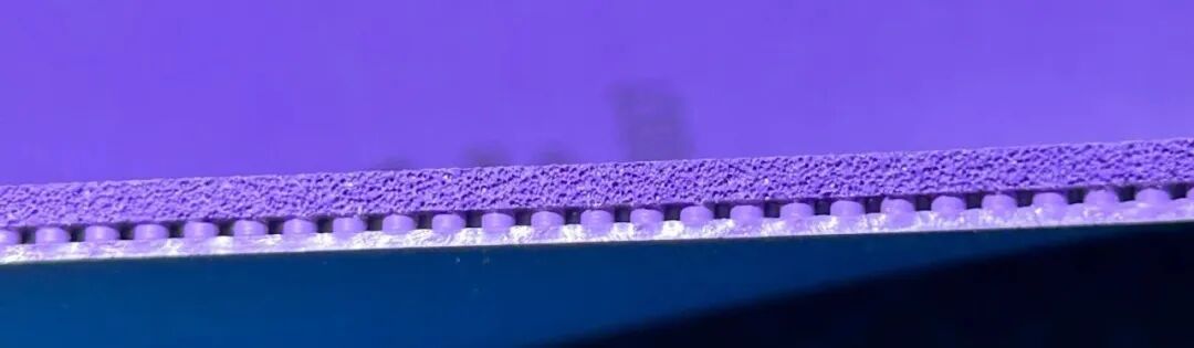Joola Dynasty AGR rubber pip structure macro shot on a dark surface