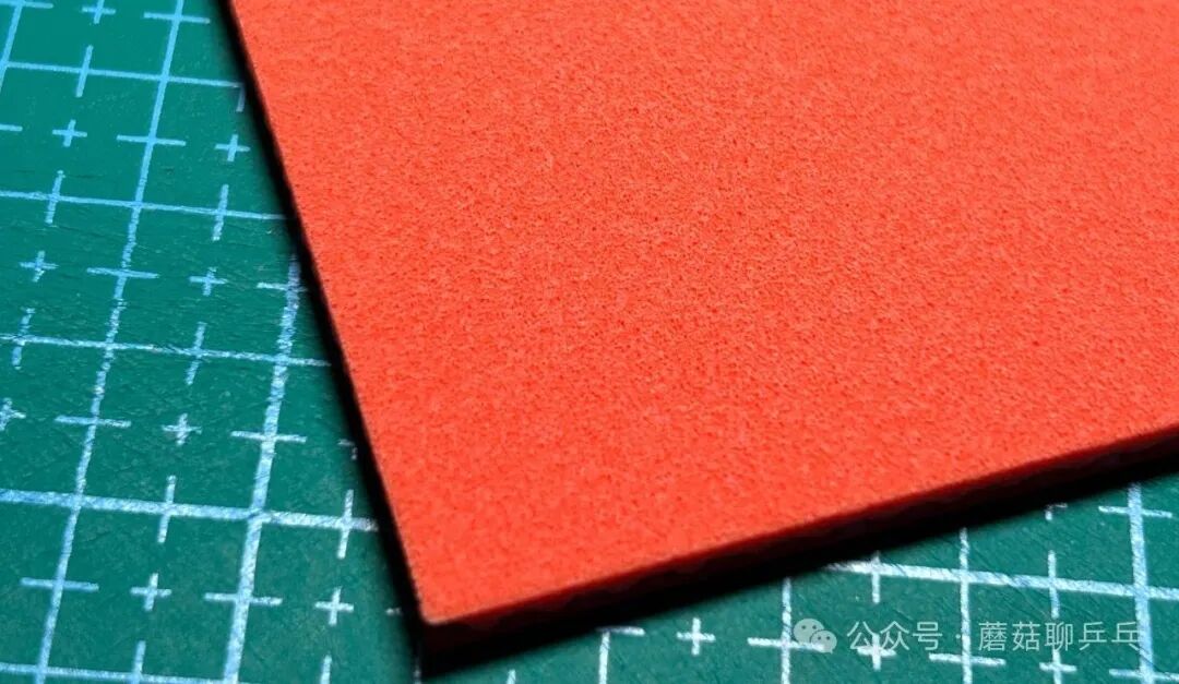 Tenergy 05 FX red rubber sponge side showing soft 32-degree FX sponge thickness