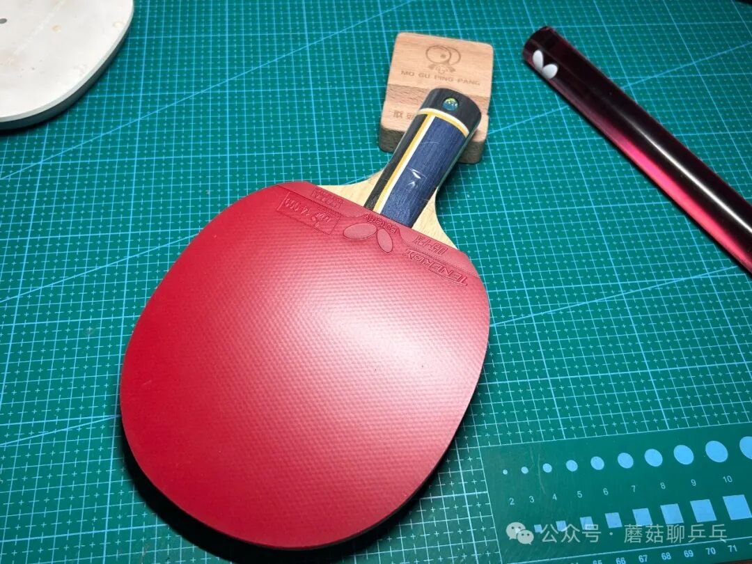 Butterfly Tenergy 05 FX red rubber final overview on cutting mat