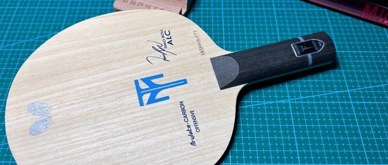 Butterfly Timo Boll ALC blade with Freitas ALC handle splice, displayed on a cutting mat