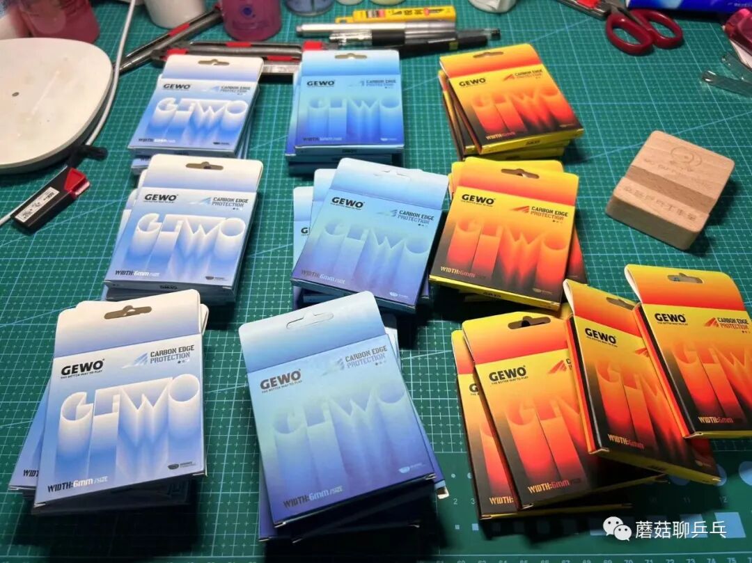 GEWO carbon edge tape packaging in three color variants: black, white, red