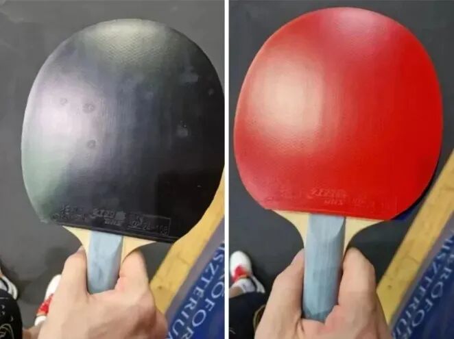 Assorted table tennis blades with varying construction types laid out for comparison