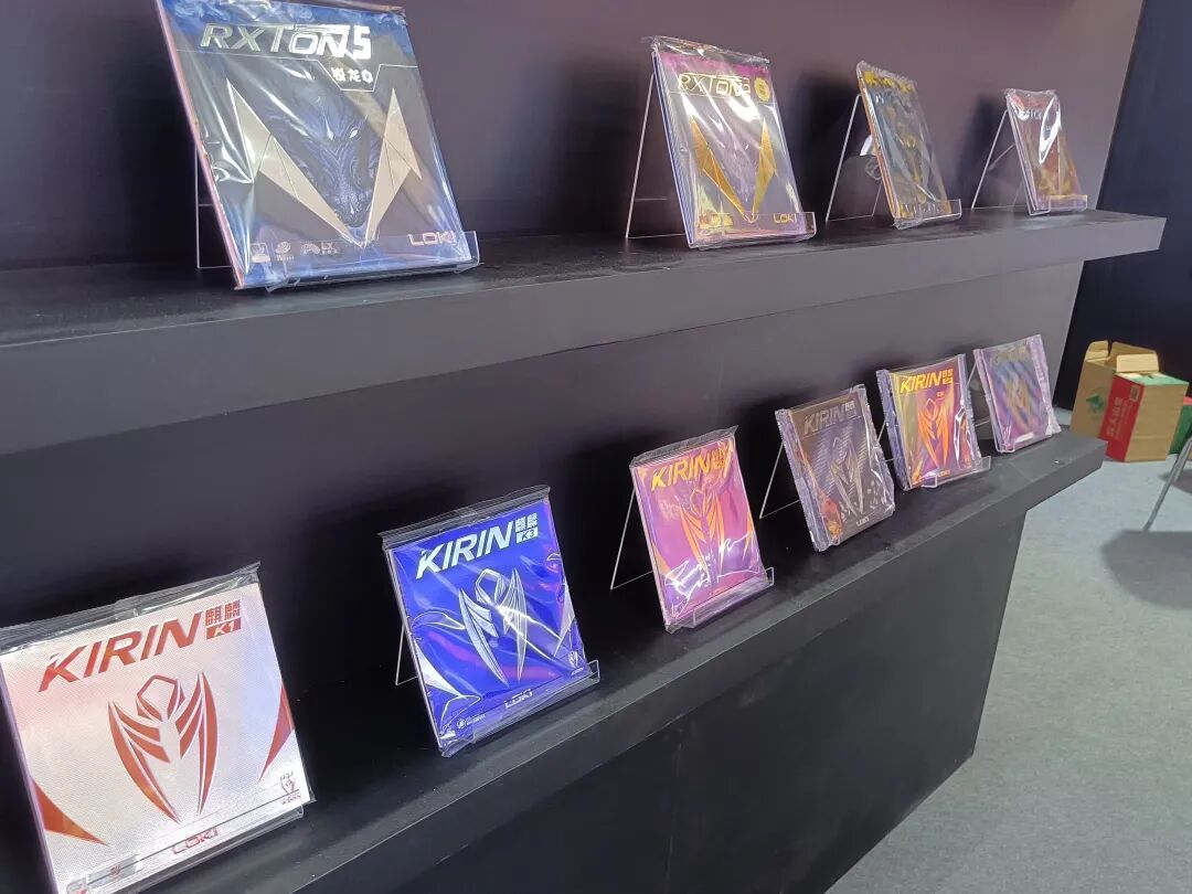 Loki blade and rubber lineup on display at Xiamen expo